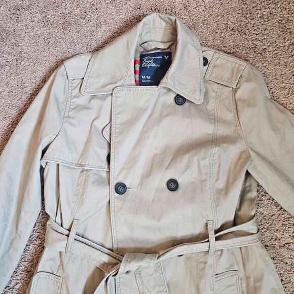 American Eagle Outfitters Trench Coat Womens Med Beige Double Breasted Belted - Picture 2 of 16